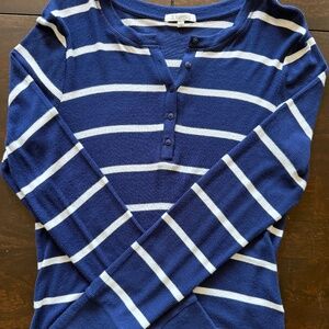 Women’s Z Supply VNeck Navy Striped Button Up Henley